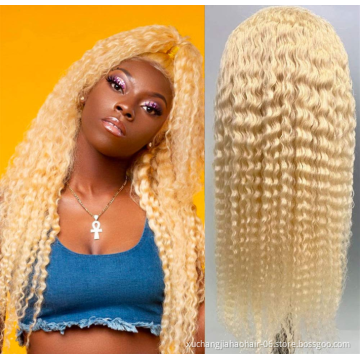 Wholesales 100% Virgin Hair Vendors Deep Curly Honey Blond 613 glueless full lace front wig